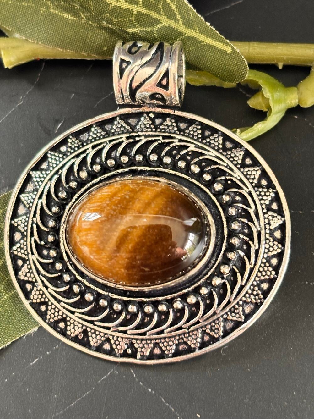 925 Sterling Large Tiger Eye Pendant
